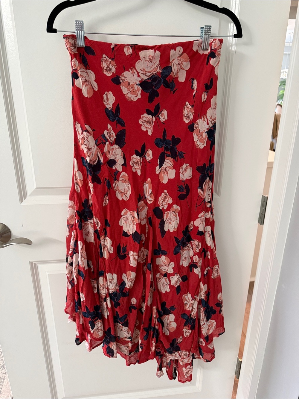 Maeve Red and Blue Floral hi-low Midi Skirt